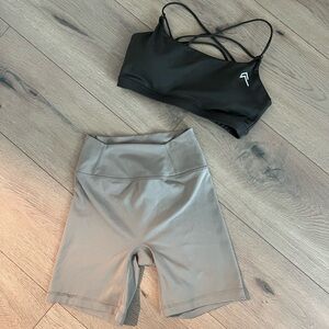 Oner Active Taupe Shorts and dark brown sports bra selling as a set